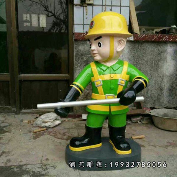玻璃钢卡通消防员雕塑