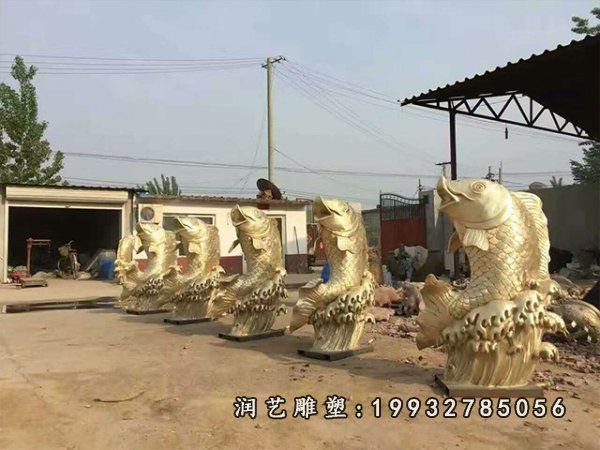 城市公园鱼动物铜雕