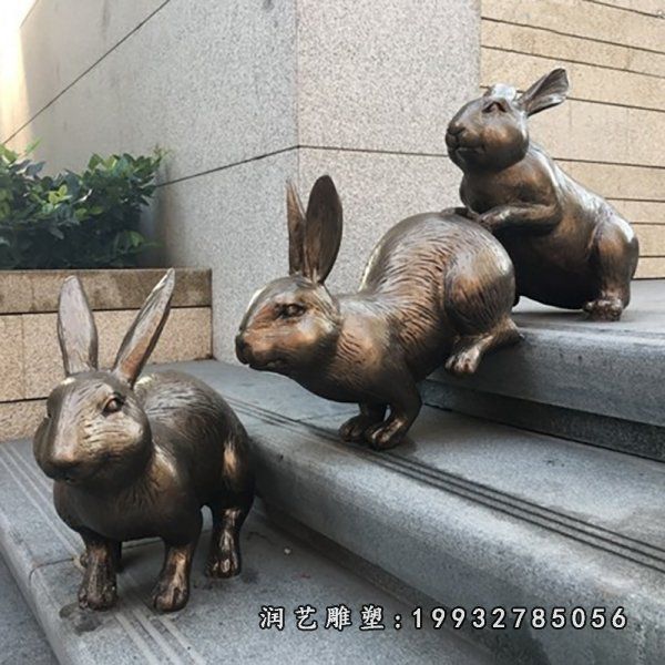 广场兔子动物铜雕