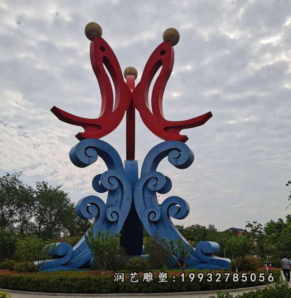 公司不锈钢海豚动物雕塑