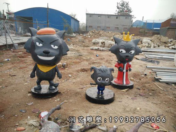 校园玻璃钢喜羊羊与灰太狼雕塑