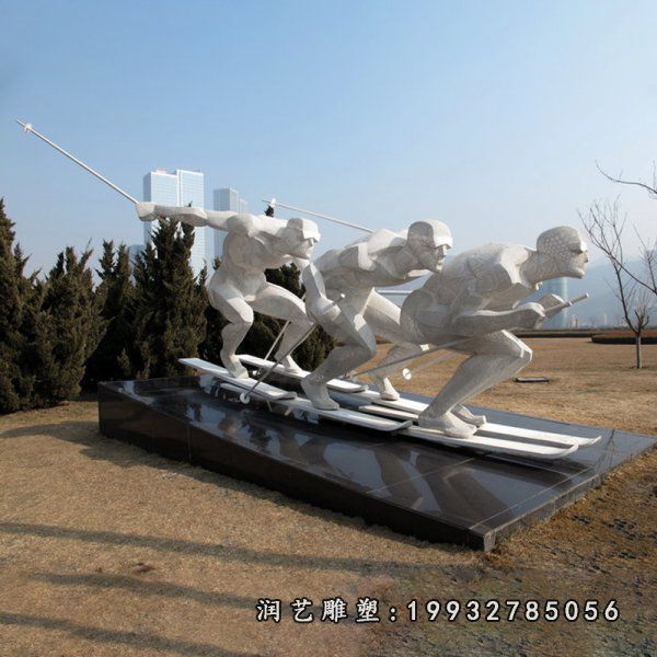 广场不锈钢滑雪雕塑