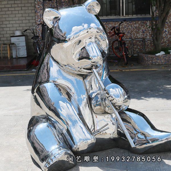 公园不锈钢熊猫雕塑