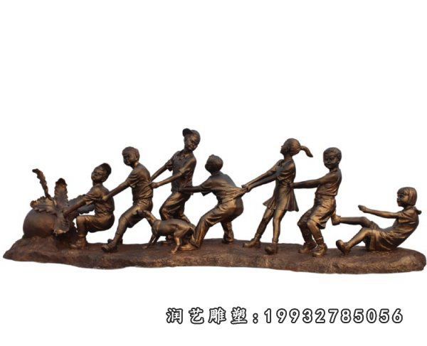 小区人物拔萝卜铜雕