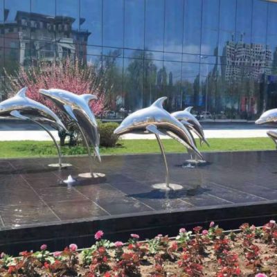 湖北麻城酒店不锈钢海豚雕塑