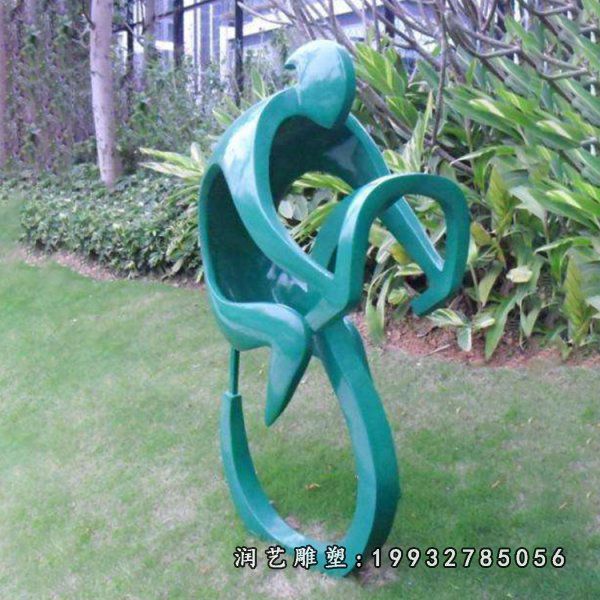 草坪不锈钢骑车雕塑