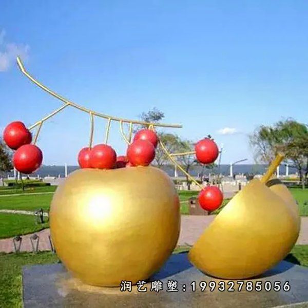 小区不锈钢苹果雕塑