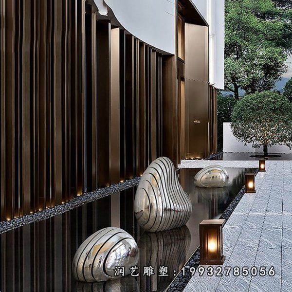 酒店不锈钢石头景观雕塑