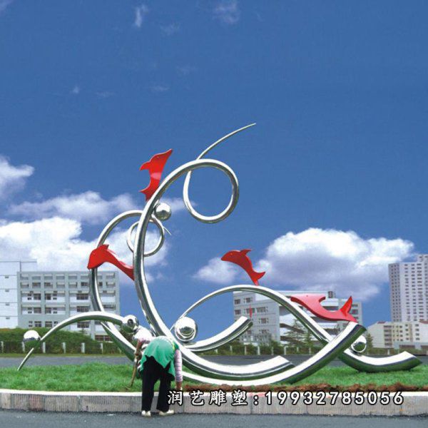 不锈钢抽象鱼动物雕塑