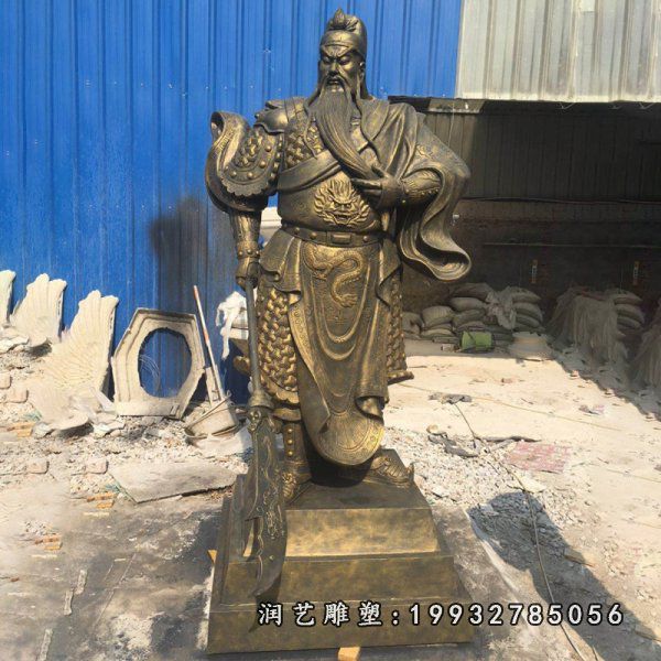铜雕持刀关公雕塑