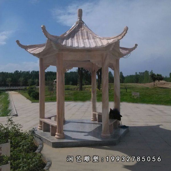 晚霞红六角凉亭石雕