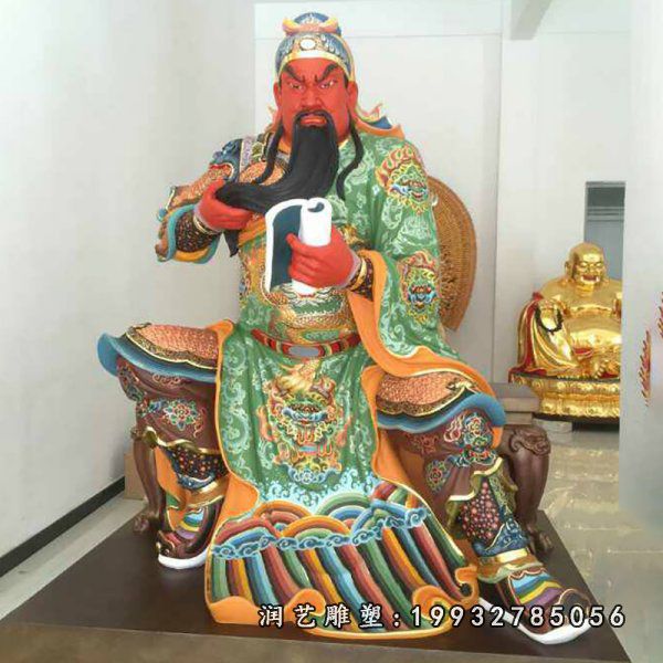 玻璃钢彩绘关公人物雕塑