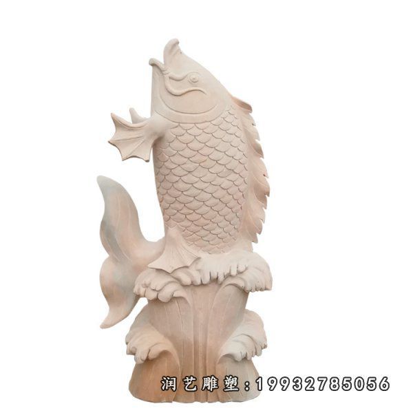 园林晚霞红鱼石雕