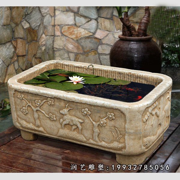 庭院鱼缸大理石雕塑