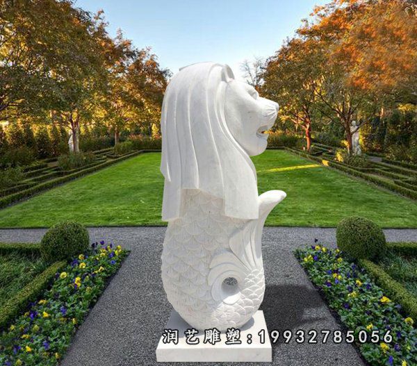 汉白玉鱼尾狮石雕