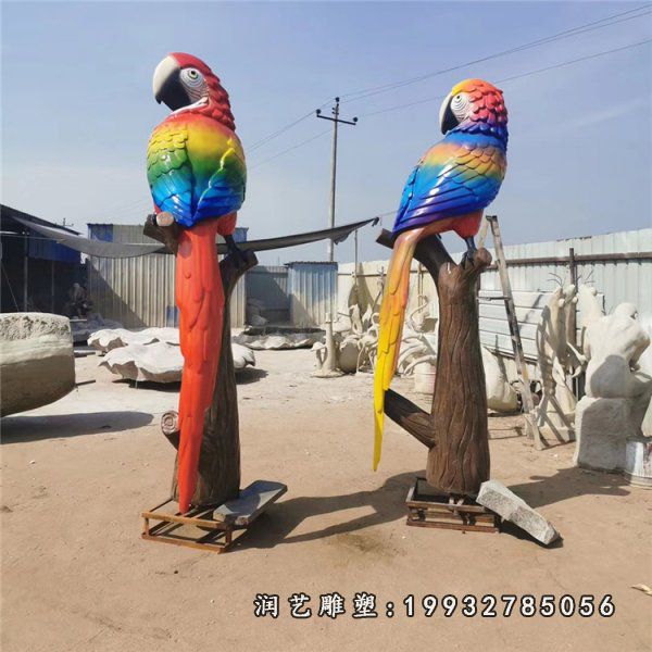 玻璃钢彩绘鹦鹉动物雕塑