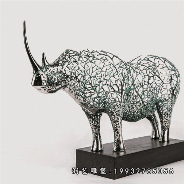 抽象不锈钢犀牛动物雕塑