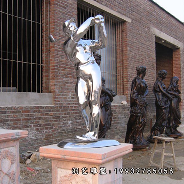 校园不锈钢打高尔夫雕塑