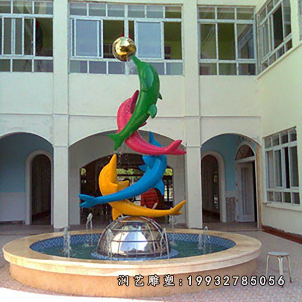 校园不锈钢海豚动物雕塑