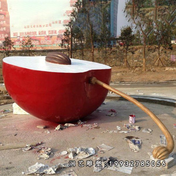 园林不锈钢苹果雕塑