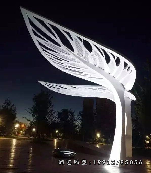 景区不锈钢树叶雕塑