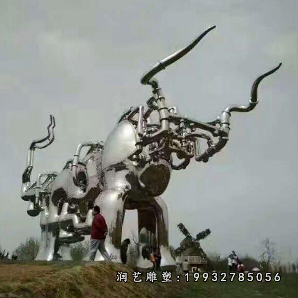 庭院不锈钢牛动物雕塑