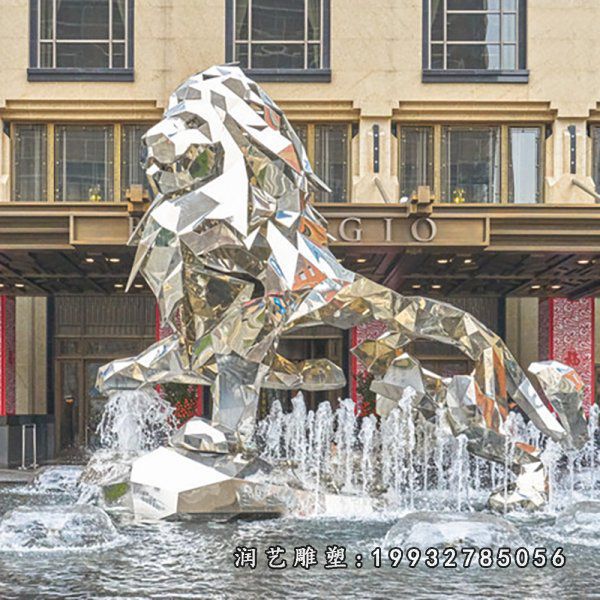 商场不锈钢狮子动物雕塑