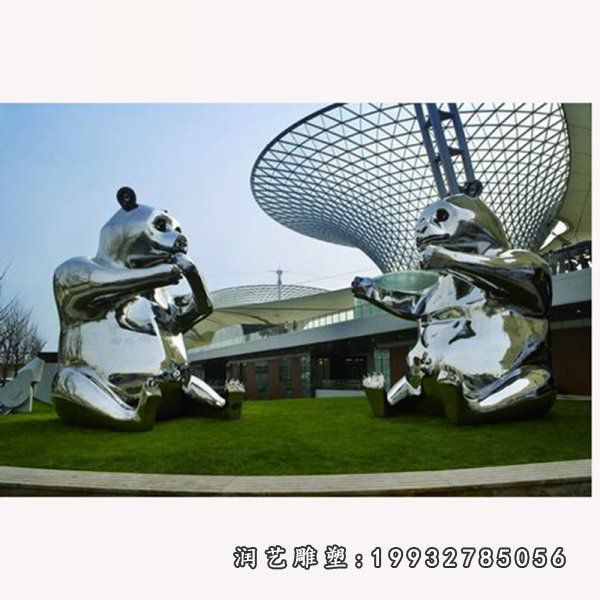 商业街不锈钢熊猫雕塑