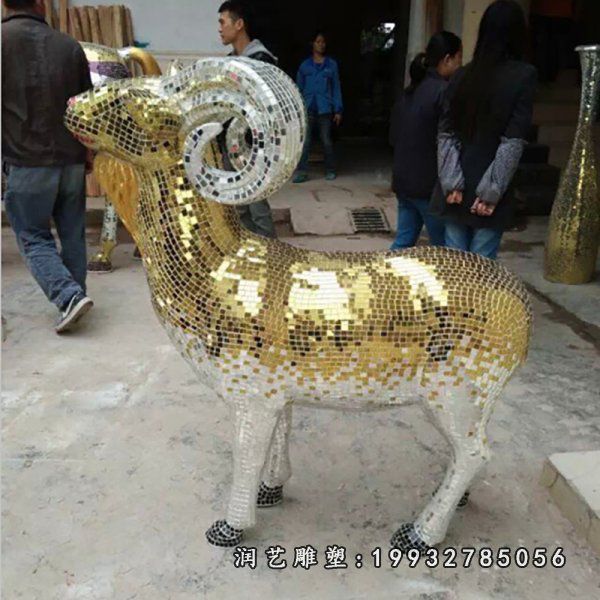 公司不锈钢羊动物雕塑