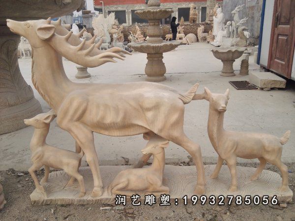 草坪动物鹿石雕