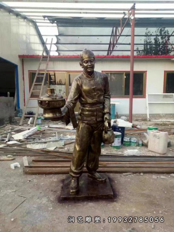 街道店小二人物铜雕
