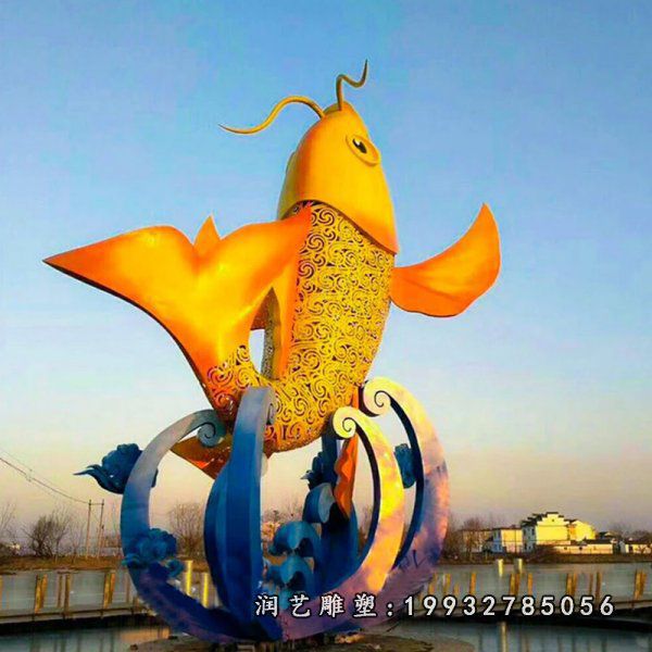 酒店不锈钢鲤鱼跃龙门雕塑
