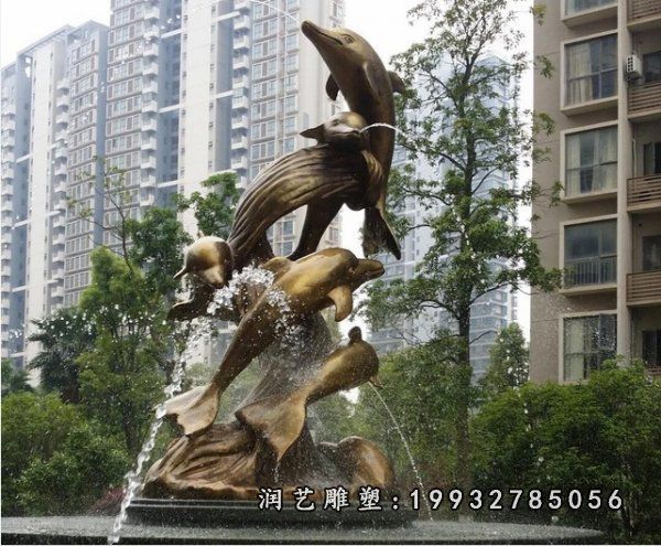 广场动物海豚铜雕