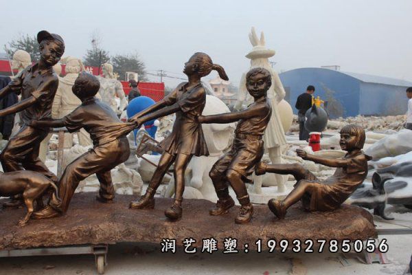 校园人物拔萝卜铜雕