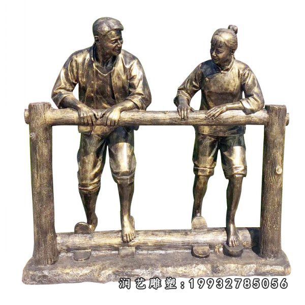 酒店人物农耕铜雕