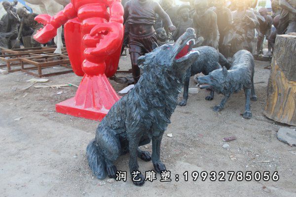 校园玻璃钢狼动物雕塑
