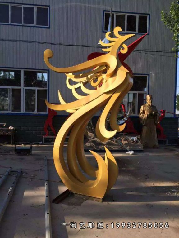 街道不锈钢凤凰动物雕塑