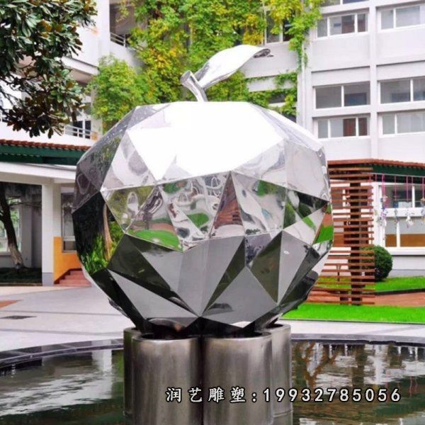 园林不锈钢苹果雕塑