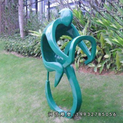 草坪不锈钢骑车雕塑