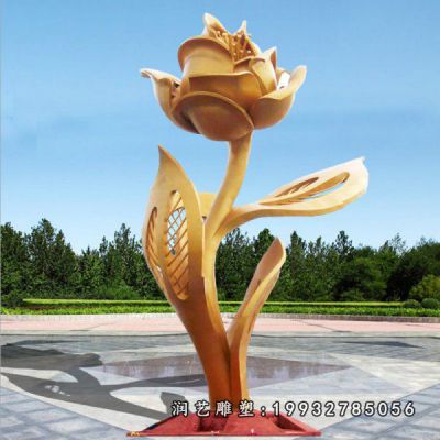 户外不锈钢玫瑰花雕塑