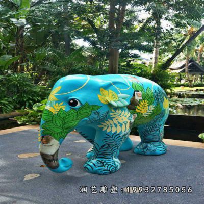 玻璃钢彩绘大象动物雕塑