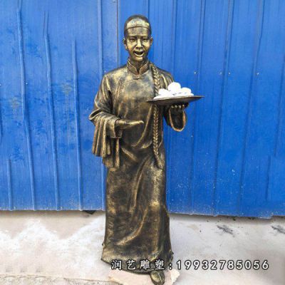 铜雕酒店店小二雕塑