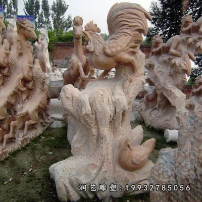 晚霞红园林鸡石雕