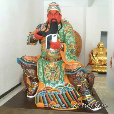 玻璃钢彩绘关公人物雕塑
