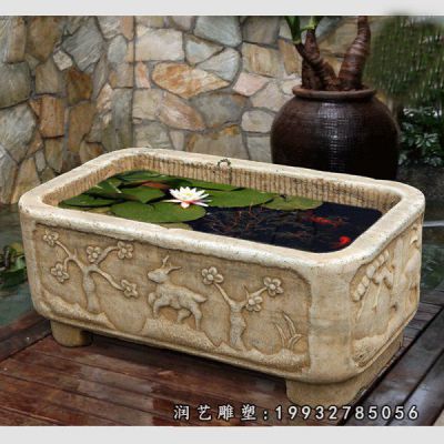 庭院鱼缸大理石雕塑