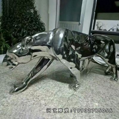 不锈钢动物豹雕塑