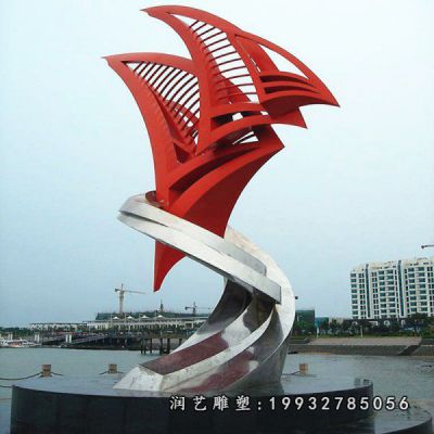 企业不锈钢船景观雕塑