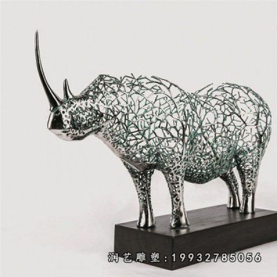 抽象不锈钢犀牛动物雕塑