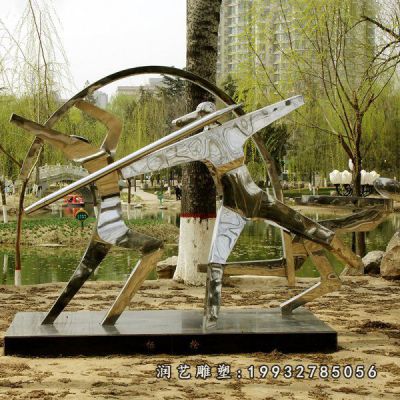 小区不锈钢抽象扔标枪雕塑