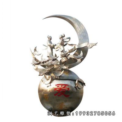 景区不锈钢牛郎织女雕塑